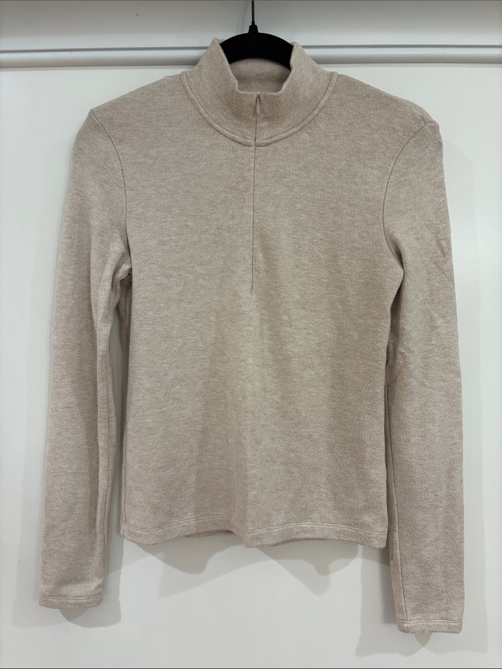 Vince Mock Neck Quarter Zip Knit Pullover Oatmeal Beige S Neutral Minimalist